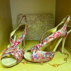 Floral satin heels